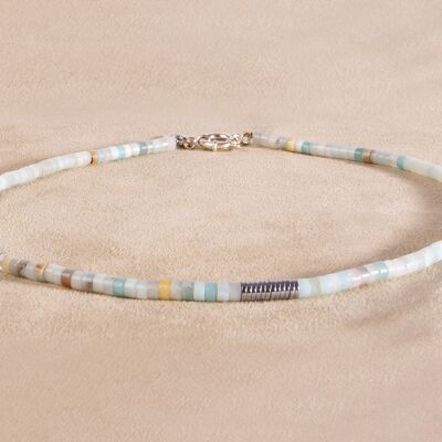 Amazonite pearl necklace handmade 925 sterling silver