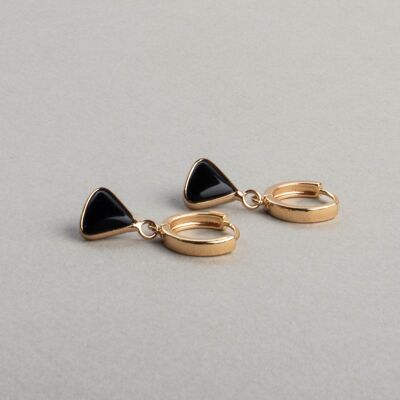 Boucles d'oreilles créoles avec pierre précieuse onyx noir Huggie plaqué or