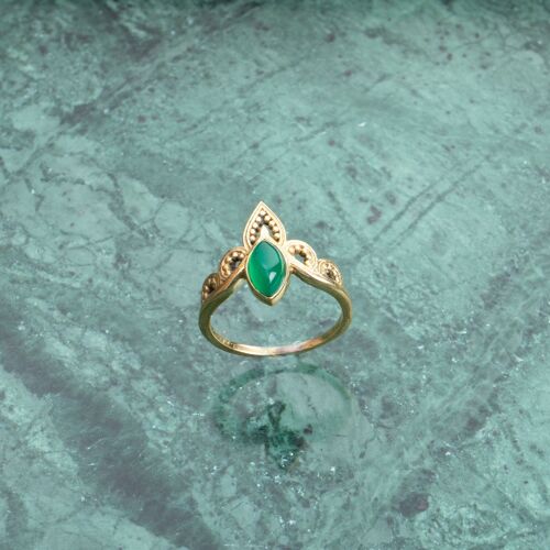 Auge Kronen Ring mit grünem Onyx gold handgemacht
