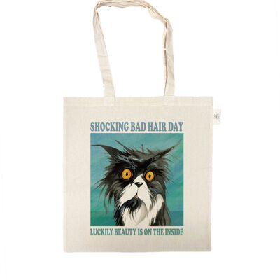 Katoenen tas - Bad Hair Day - Beauty is on the Inside -  prijs per 3 stuks