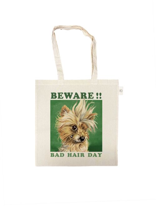 Katoenen tas - Bad Hair Day - Beware!! -  prijs per 3 stuks
