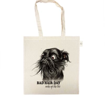 Katoenen tas - Bad Hair Day - Woke up like this ! -  prijs per 3 stuks