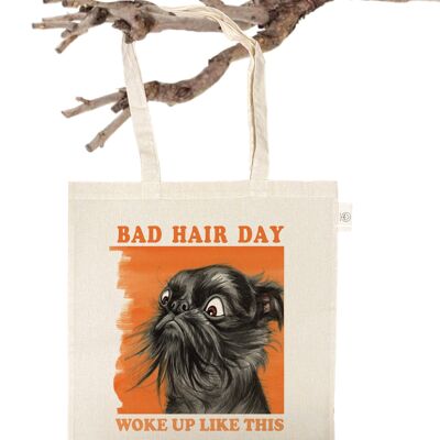 Katoenen tas - Bad Hair Day - Woke up like this ! -  prijs per 3 stuks