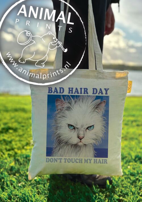 Katoenen tas - Bad Hair Day - Don't Touch my Hair - per 3 stuks