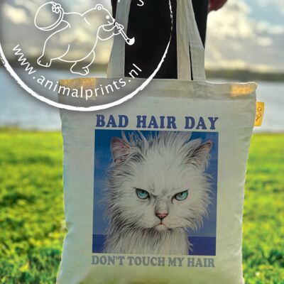 Katoenen tas - Bad Hair Day - Don't Touch my Hair - per 3 stuks