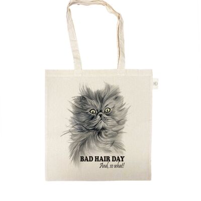 Katoenen tas - Bad Hair Day - And so what!! - per 3 stuks