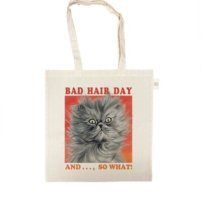Katoenen tas - Bad Hair Day - And so what!! - per 3 stuks