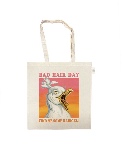 Katoenen tas - Bad Hair Day - Find me some Hairgel ! - prijs per 3 stuks