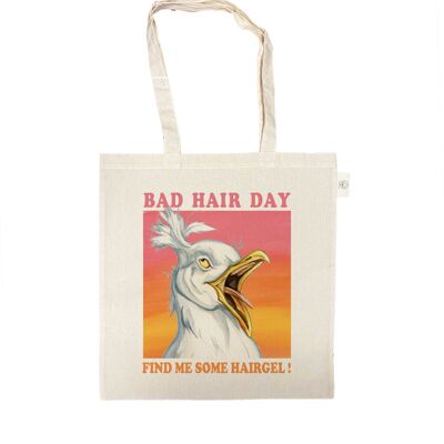 Katoenen tas - Bad Hair Day - Find me some Hairgel ! - prijs per 3 stuks