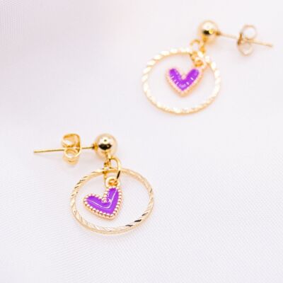 Earrings heart stainless steel purple - light stud earrings heart boho circle