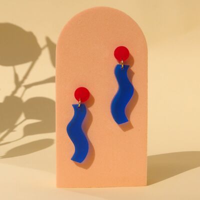 Boucles d'oreilles Wormly avec bouchons en acier inoxydable en rouge et bleu encre