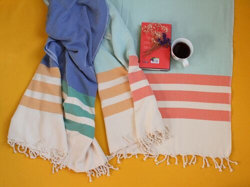 Striped pattern natural cotton sofa throw, larger beach towels_MINT