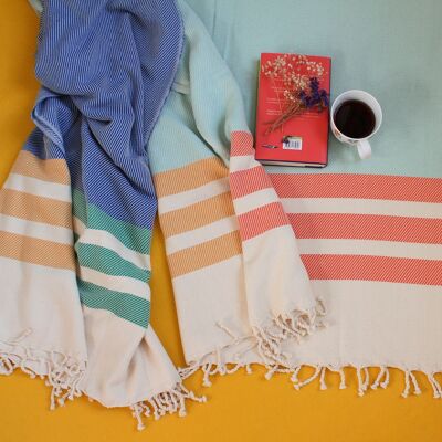 Striped pattern natural cotton sofa throw, larger beach towels_MINT