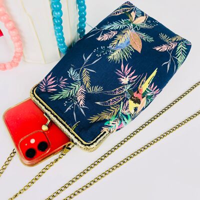 PARROQUET, Retro style phone case with removable shoulder strap