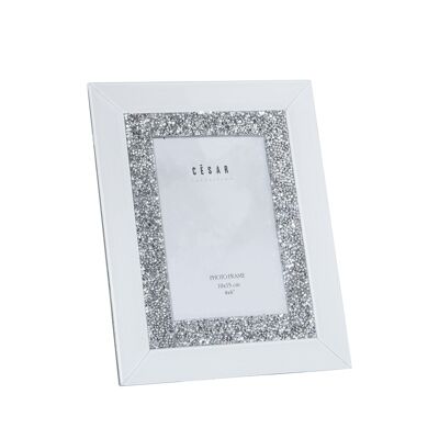 PHOTO HOLDER 10X15CM WHITE GLASS WITH GLOSSY EXT:17.2X22.2CM ST11693