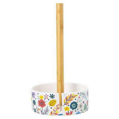 WOODEN ROLL HOLDER WITH CERAMIC BASE °14X32CM ST1174
