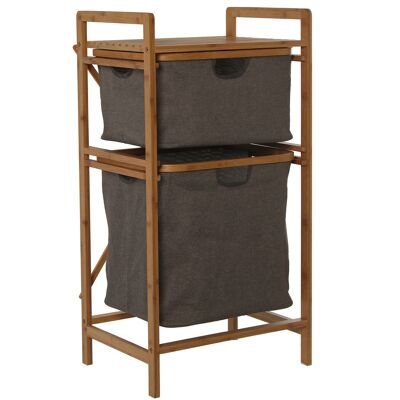 BAMBOO WOODEN CLOTHES HOLDER WITH 2 GRAY LINEN BASKETS _44X33X84.5CM, ASSEMBLY REQUIRED ST83817