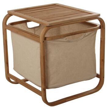 PORTE-LINGE EN BOIS BAMBOU AVEC PANIER LIN BRUT _45X45X50CM, ASSEMBLAGE REQUIS ST83816 1