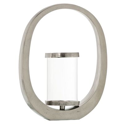 SILVER ALUMINUM CANDLE HOLDER 38X14X46CM-GLASS: 12.5X21CM ST59439