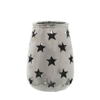 SILVER CERAMIC CANDLE HOLDER _°18X25CM, CERAMIC: STONEWARE ST53848