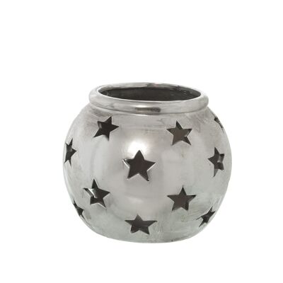 PORTACANDELE IN CERAMICA ARGENTO _°19X16CM, CERAMICA: GRES ST53849