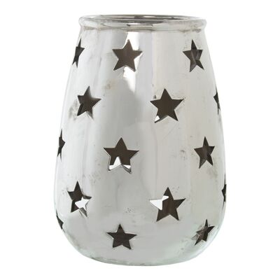 PORTACANDELE IN CERAMICA ARGENTO _°23X32CM, CERAMICA: GRES ST53847