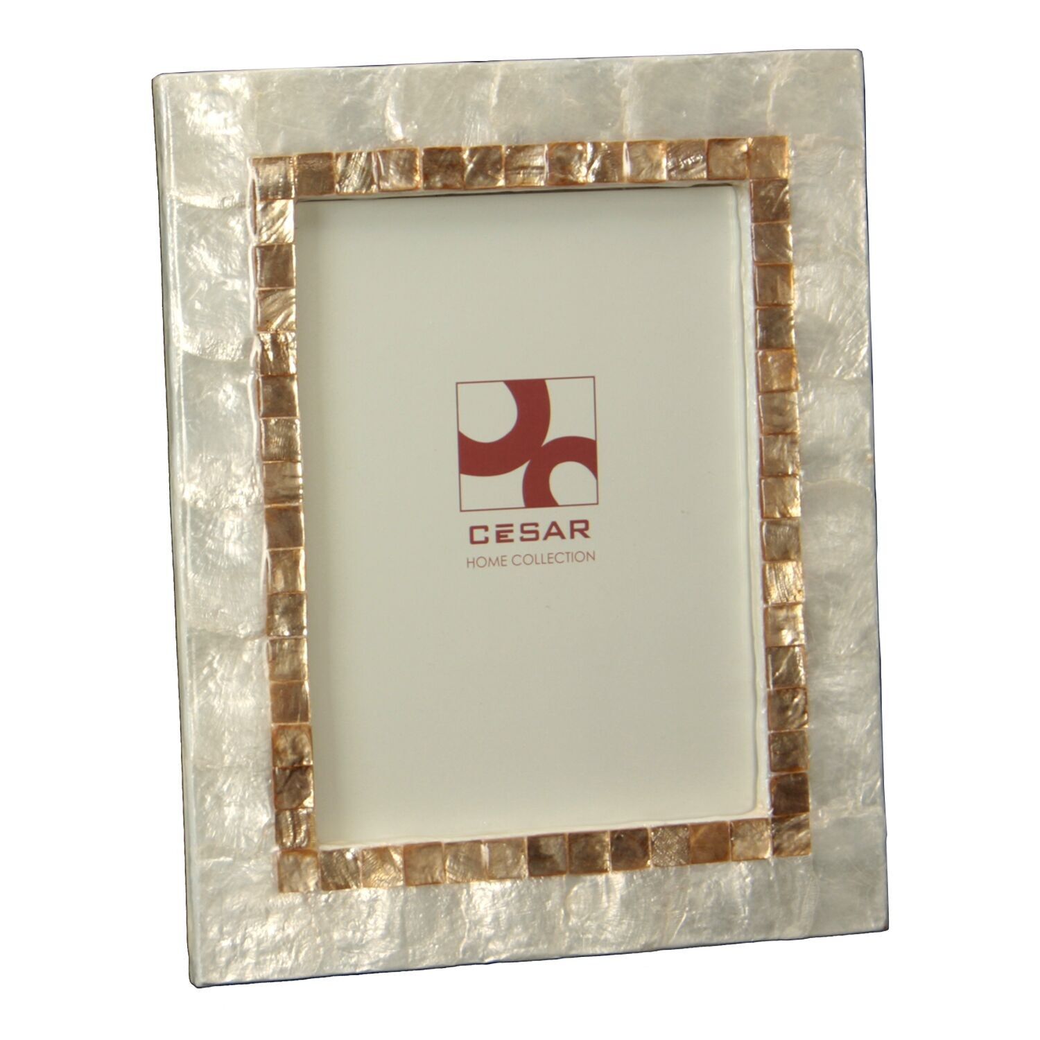 Portafotos nácar 15x20cm natural marco dorado ext:22x27,5x1cm st37422