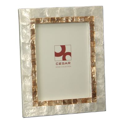 Fotohalter aus Perlmutt, 15 x 20 cm, natürlicher goldener Rahmen, Außenmaße: 22 x 27,5 x 1 cm, ST37422