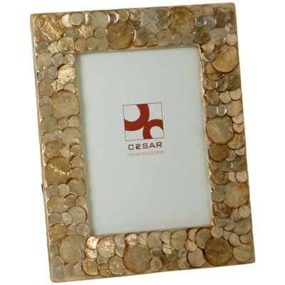 MOTHER OF PEARL PHOTO HOLDER 20X25CM TOAST CIRCLES _EXT:27X32X1CM ST37381