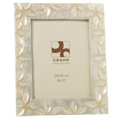 MOTHER OF PEARL PHOTO HOLDER 20X25CM NATURAL RELIEF FLOWERS _EXT.27X32X1CM ST37159