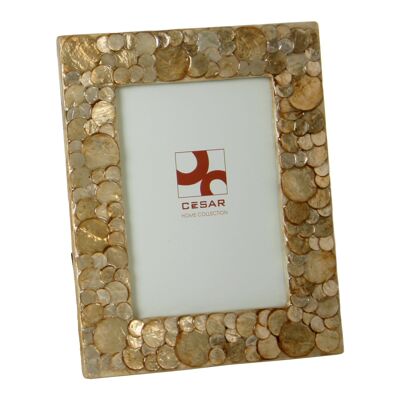MOTHER OF PEARL PHOTO HOLDER 15X20CM TOAST CIRCLES _EXT:22X27.5X1CM ST37380