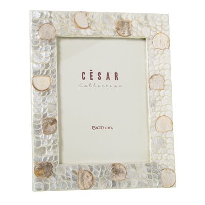 PORTE PHOTO NACRE 15X20CM NATUREL/TAN CERCLES _EXT:22X27.5X1CM ST37686