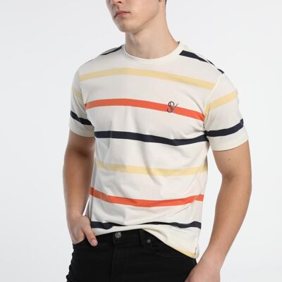 SIX VALVES - T-Shirt Streifen Kurzarm Gewebtes „Logo“ | Komfort