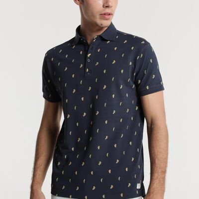 SIX VALVES – Poloshirt mit kurzen Ärmeln, Piqué-Mini-Print | Komfort