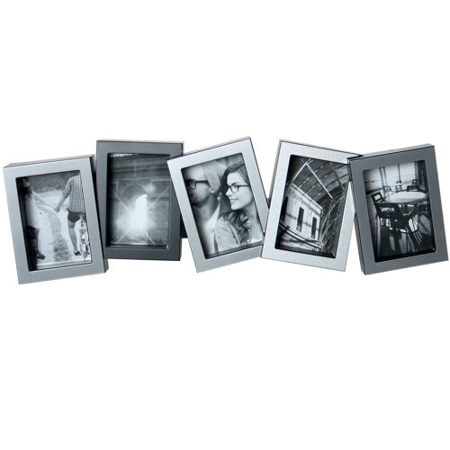 PORTAFOTO MÚLTIPLE 5-F ALUMINIO PLATA/NEGRO _5X7,5CM-EXT:34X11CM ST77206