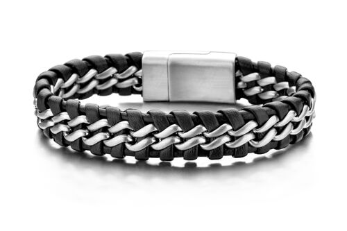 Braided Steel And Leather Bracelet