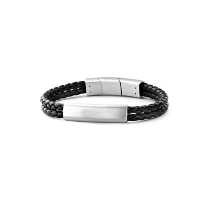 Bracelet Cuir Double Rang Argent