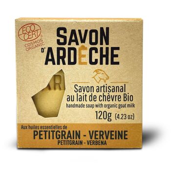 Savon au Lait de Chèvre Certifié Bio - Savon Doux Surgras à 7% - Savon Artisanal 100% Naturel - Fabriqué en Ardèche - Pour Visage et Corps - 120g (Petitgrain Verveine) 2