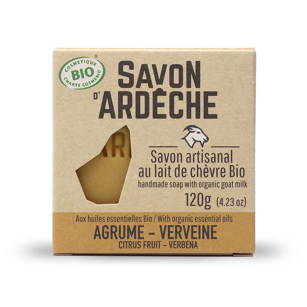 Certified Organic Goat's Milk Soap - 7% Superfatted Mild Soap - 100% Natural Artisanal Soap - Made in Ardèche - For Face and Body - 120g (Petitgrain Verbena)