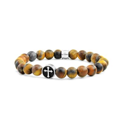 Bracelet de perles en forme de croix marron