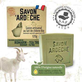 Savon au Lait de Chèvre Certifié Bio - Savon Doux Surgras à 7% - Savon Artisanal 100% Naturel - Fabriqué en Ardèche - Pour Visage et Corps - 120g (Romarin Tea tree) 1
