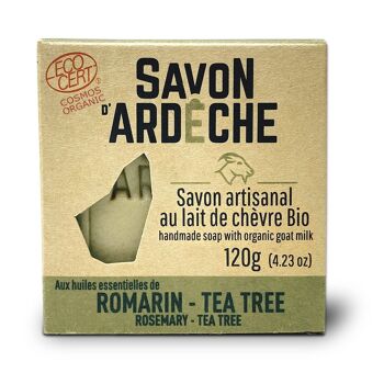 Savon au Lait de Chèvre Certifié Bio - Savon Doux Surgras à 7% - Savon Artisanal 100% Naturel - Fabriqué en Ardèche - Pour Visage et Corps - 120g (Romarin Tea tree) 2