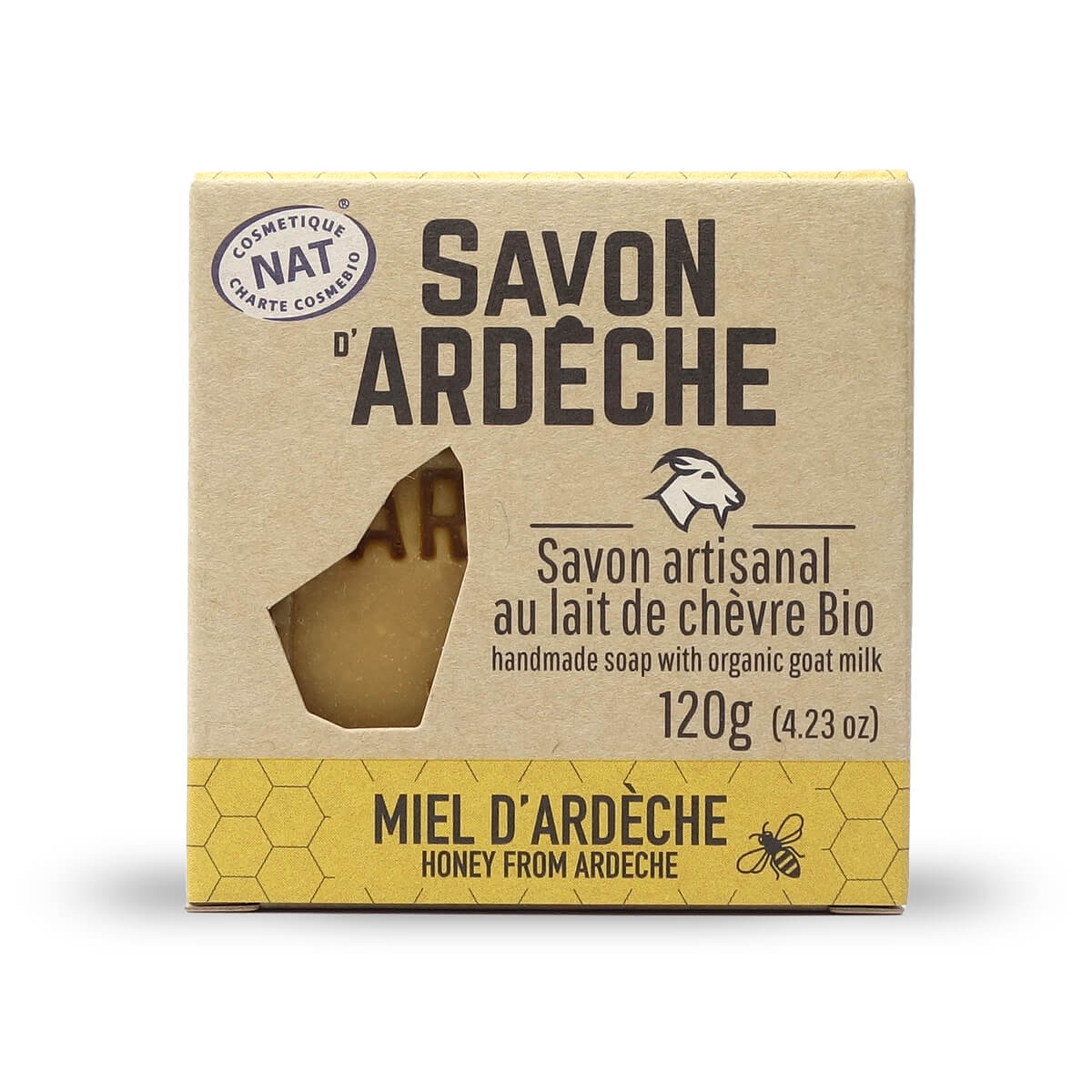 Goat's Milk Soap - 7% Superfatted Mild Soap - 100% Natural Artisanal Soap - Made in Ardèche - For Face and Body - 120g (Ardèche Honey)