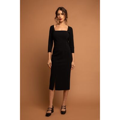 Black fitted midi dress with square neckline - Dijon - Sculpted