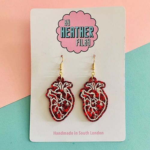Red Anatomic Heart Earrings