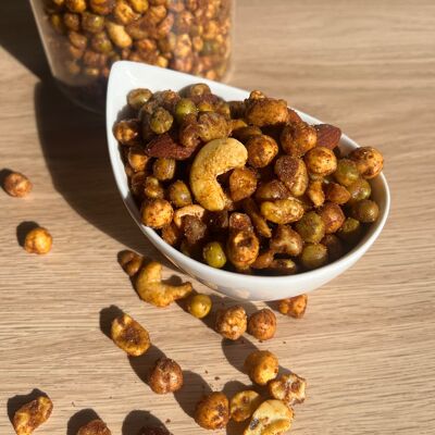 Mix Gourmands Apéro- BIO-Pois chiche, pois verts, fèves, noix de cajou, amandes et cacahuètes Tomates Séchées-Vrac 2kg-SANS GLUTEN
