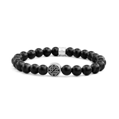 Bracelet de perles d'agate noire avec pièce de monnaie