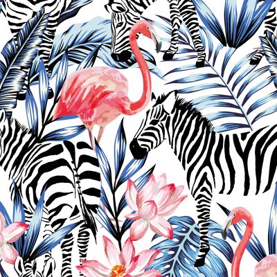Placemats | Washable placemats - tropical zebras and flamingos