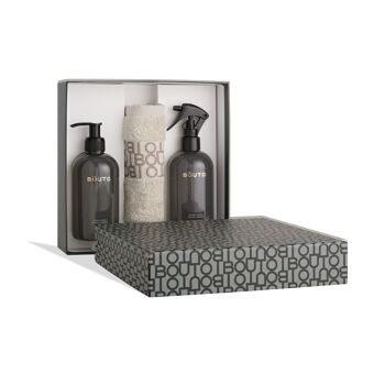 Coffret Harmonie - Ambre Noir - Savon mains 300ml + Spray d'ambiance 300ml + Serviette invité 1