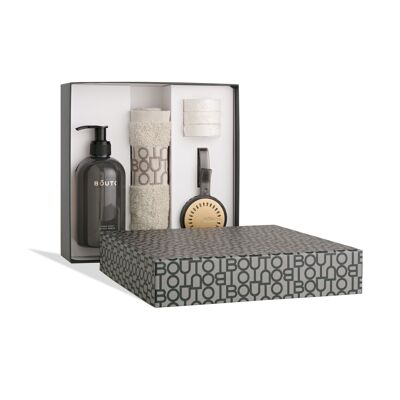 Confezione regalo Refresh - Ambra Nera - Sapone mani 300ml + Porta WC + 4 blocchi profumati + Asciugamano ospite